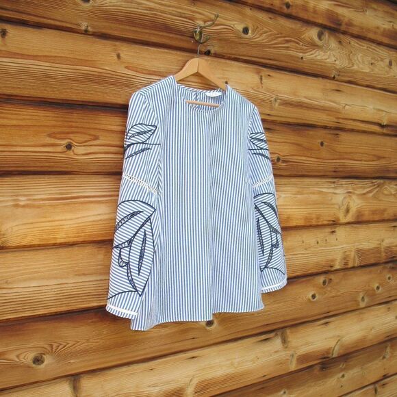 Tanya Taylor Blue White Blouse Top - Picture 5 of 11